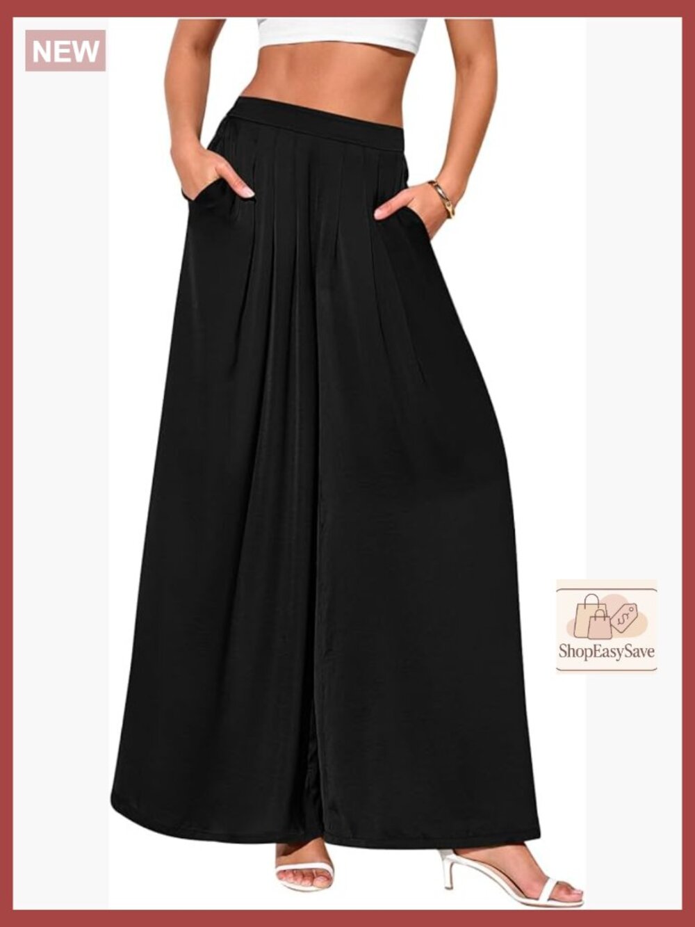 High Waisted Wide Leg Palazzo Pants Flowy Loose Fit Casual Work Trousers with